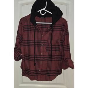 Love Tree Super Soft Flannel with attached Hoodie Full Button Up NWT Oversized S